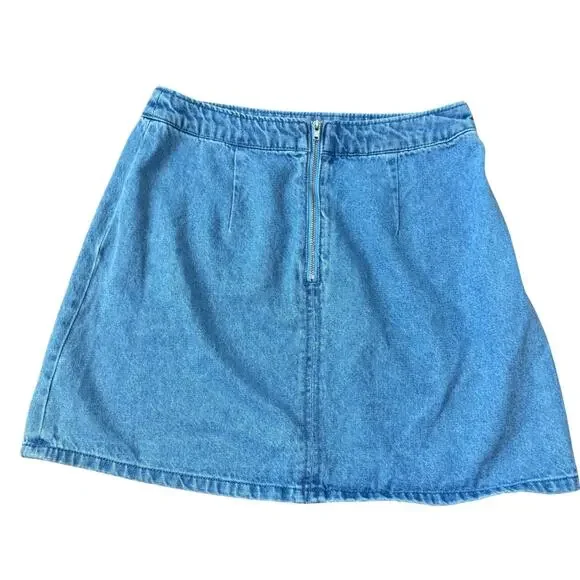 HM Divided Denim Embroidered Floral Mini Skirt Floral y2k Size 6 Zippered - Picture 3 of 4